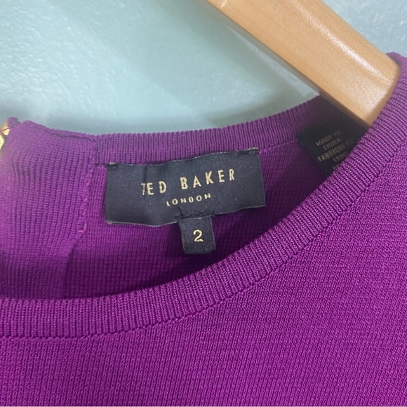 Ted Baker Tynia Purple Dress Ruffled Peplum Shift Sz 6 - Picture 8 of 10